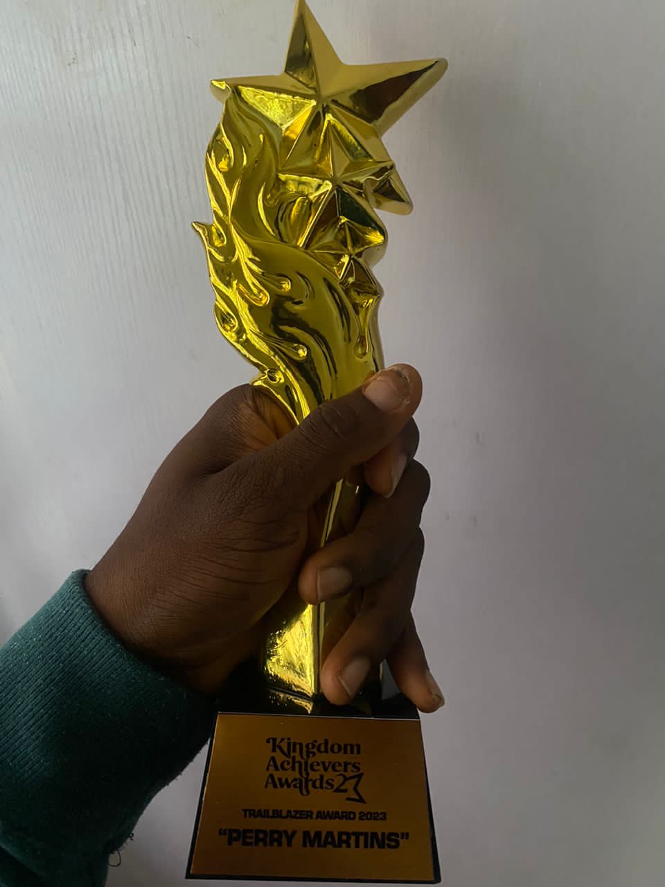 Kingdom Achievers Awards 2023 Trailblazer Award trophy, presented to Perry Martins